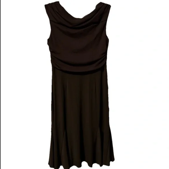 Style & Co Brown Ruched Twist Front Midi Dress | Stretchy Sheer Layered L - Picture 5 of 7